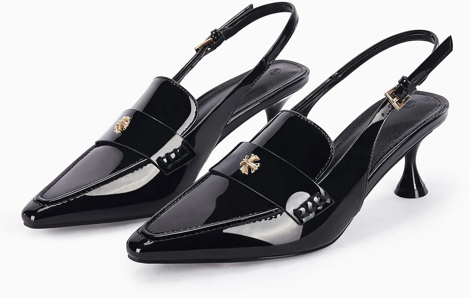 Coutgo Women's Pointed Toe Sandals Slingback Kitten Heel Pumps Slip On Ankle Buckle Dress Shoes
