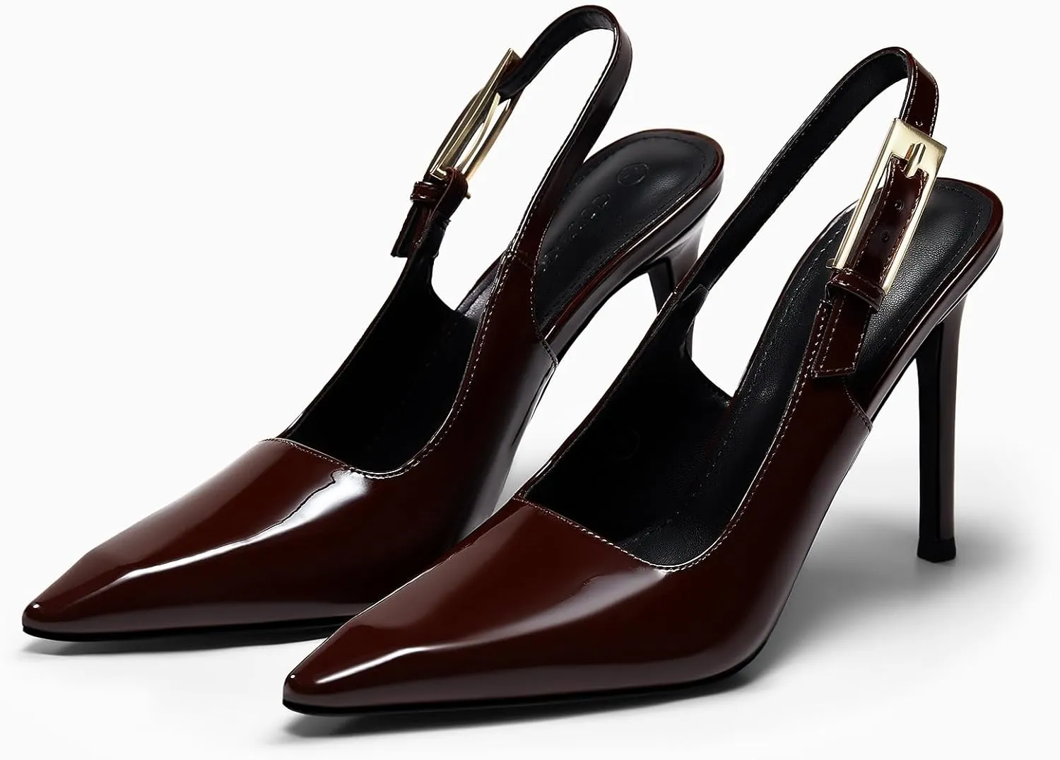 Coutgo Women's Slingback High Heels Pointed Toe Stilettos Metal Buckle Dress Party Pump Shoes