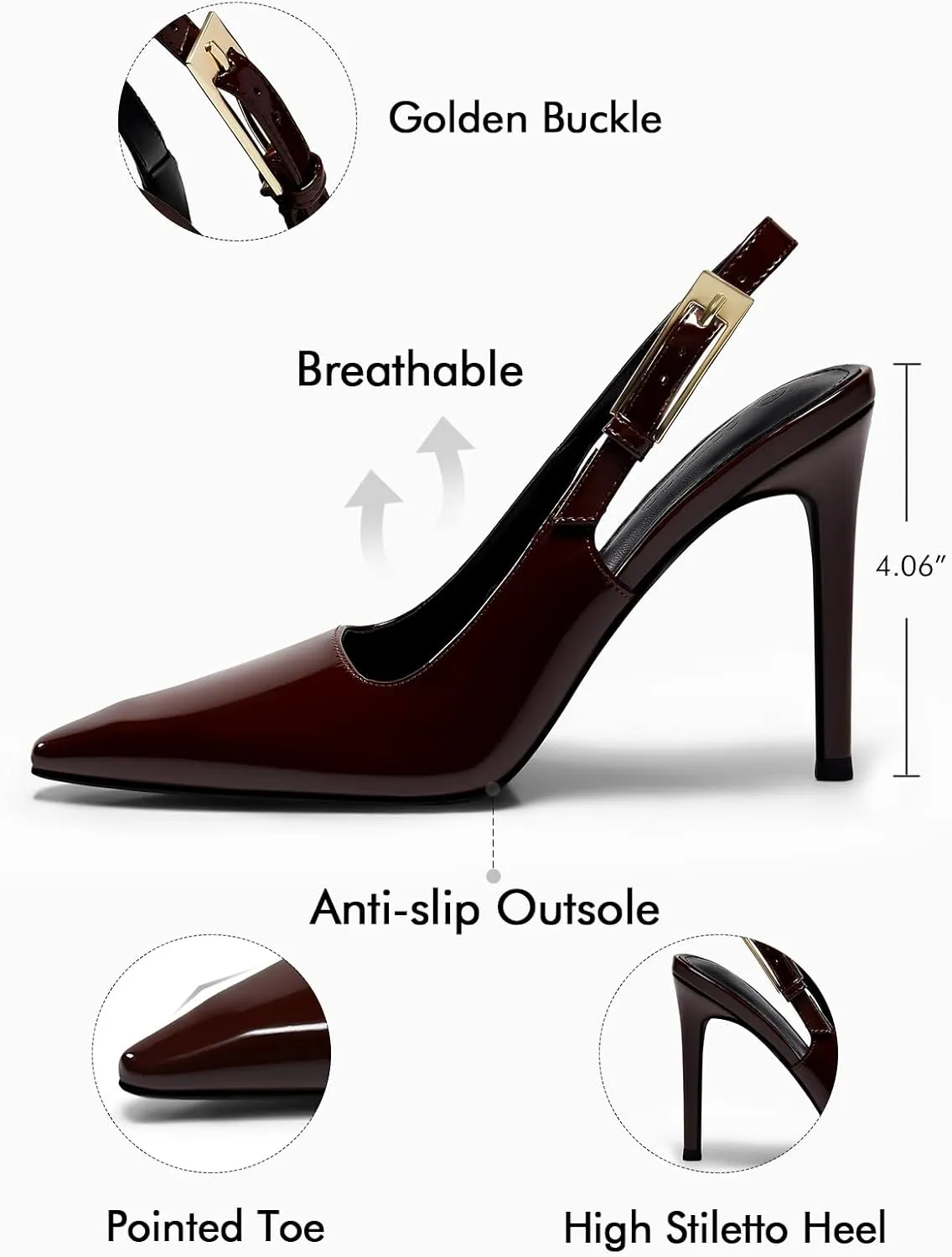 Coutgo Women's Slingback High Heels Pointed Toe Stilettos Metal Buckle Dress Party Pump Shoes