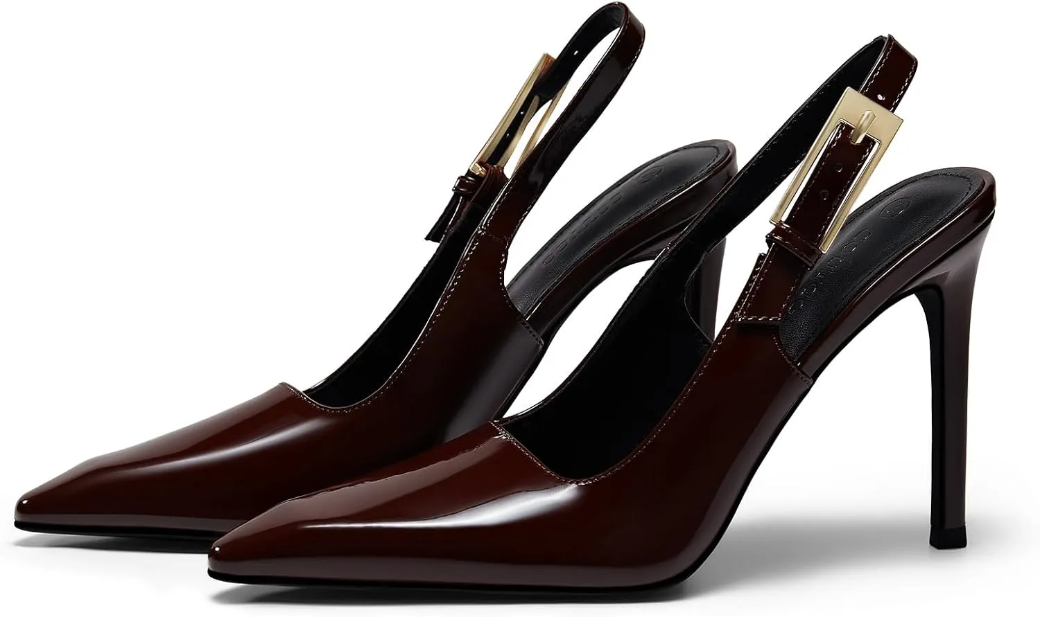 Coutgo Women's Slingback High Heels Pointed Toe Stilettos Metal Buckle Dress Party Pump Shoes