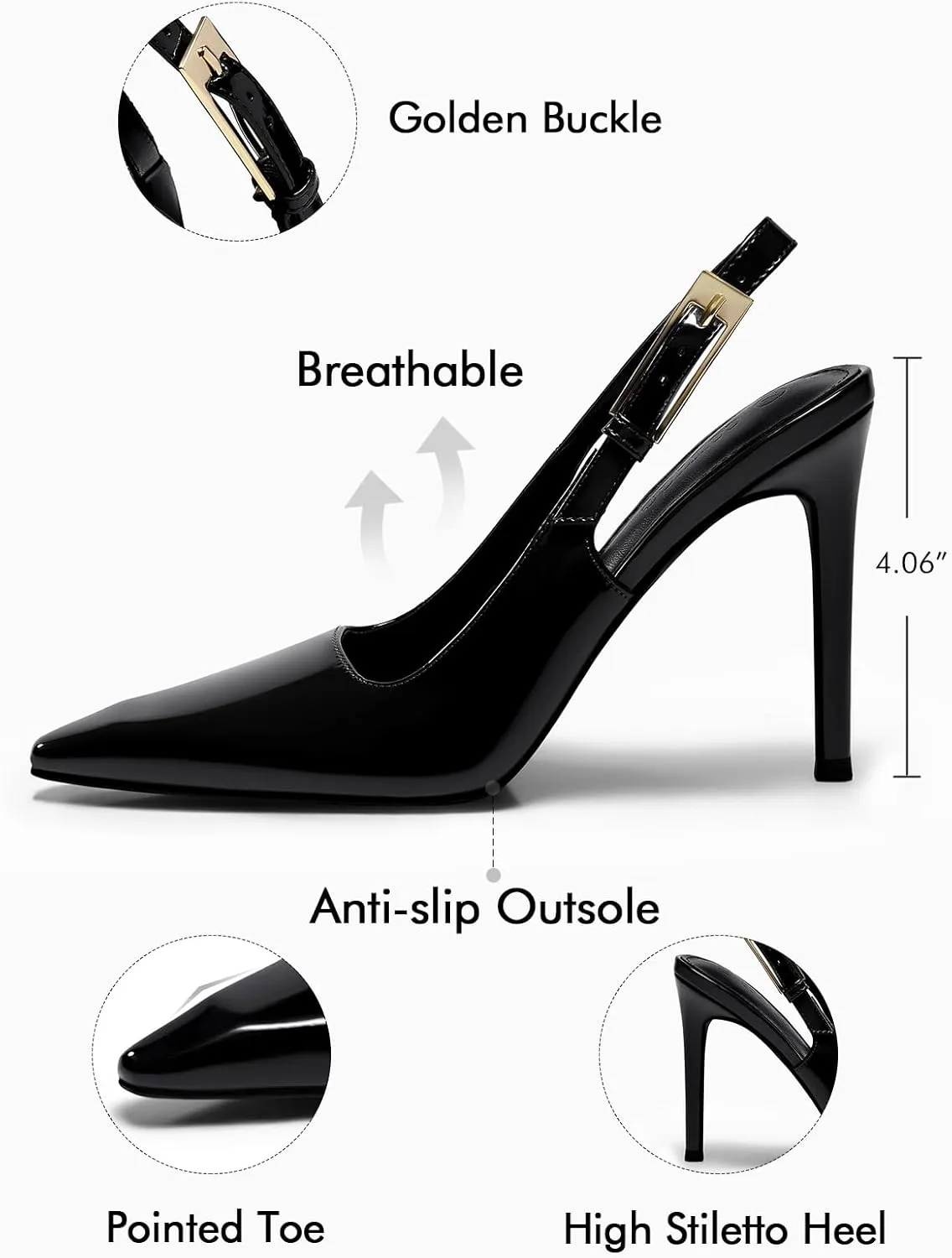 Coutgo Women's Slingback High Heels Pointed Toe Stilettos Metal Buckle Dress Party Pump Shoes