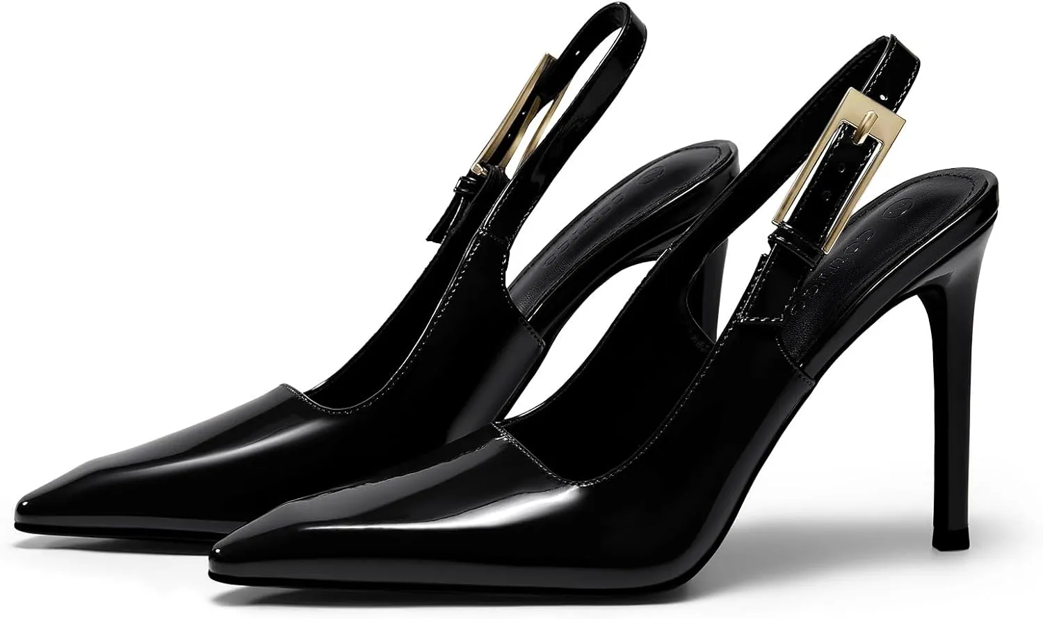 Coutgo Women's Slingback High Heels Pointed Toe Stilettos Metal Buckle Dress Party Pump Shoes