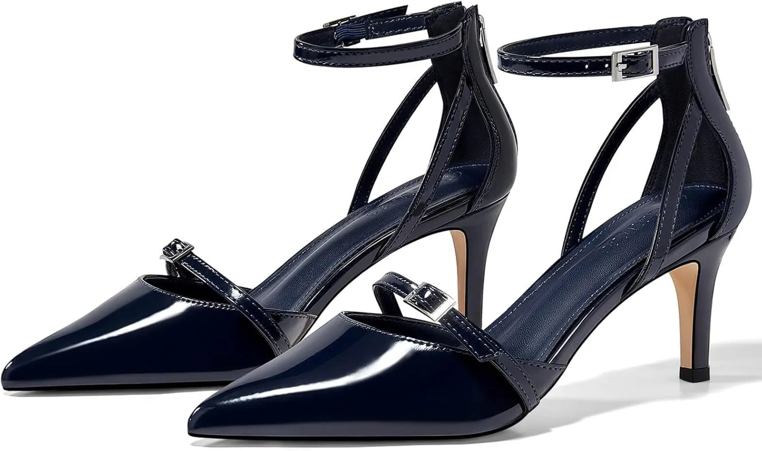 Coutgo Women's Stiletto High Heels Closed Pointed Toe Buckle Ankle Strap Pumps Wedding Party Dress Shoes