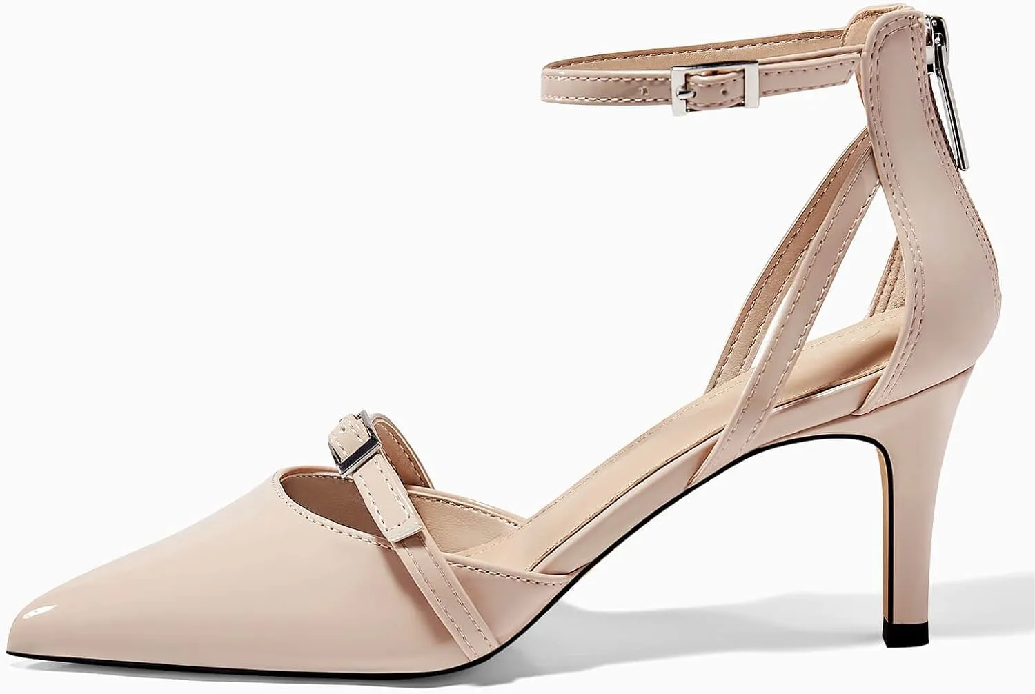 Coutgo Women's Stiletto High Heels Closed Pointed Toe Buckle Ankle Strap Pumps Wedding Party Dress Shoes