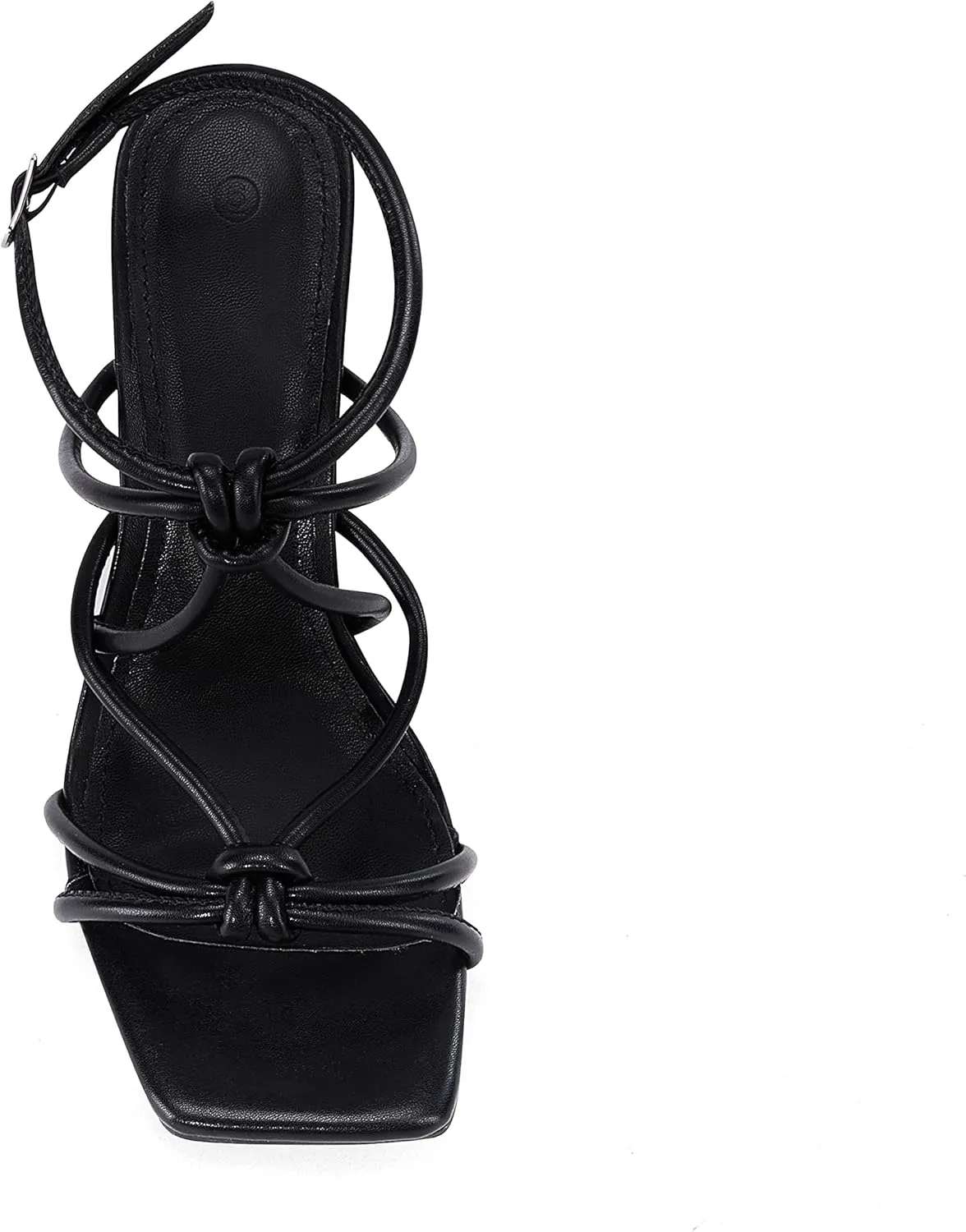 Coutgo Womens Strappy Heels Sandals Kitten Heeled Square Toe Ankle Strap Buckle Gladiator Stilettos Dress Party Shoes