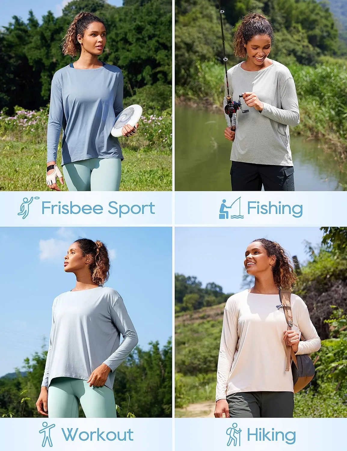 CRZ YOGA Womens UPF 50  Lightweight Long Sleeve Workout Shirts Sun Protection Loose Quick Dry Hiking Tops Outdoor Fishing