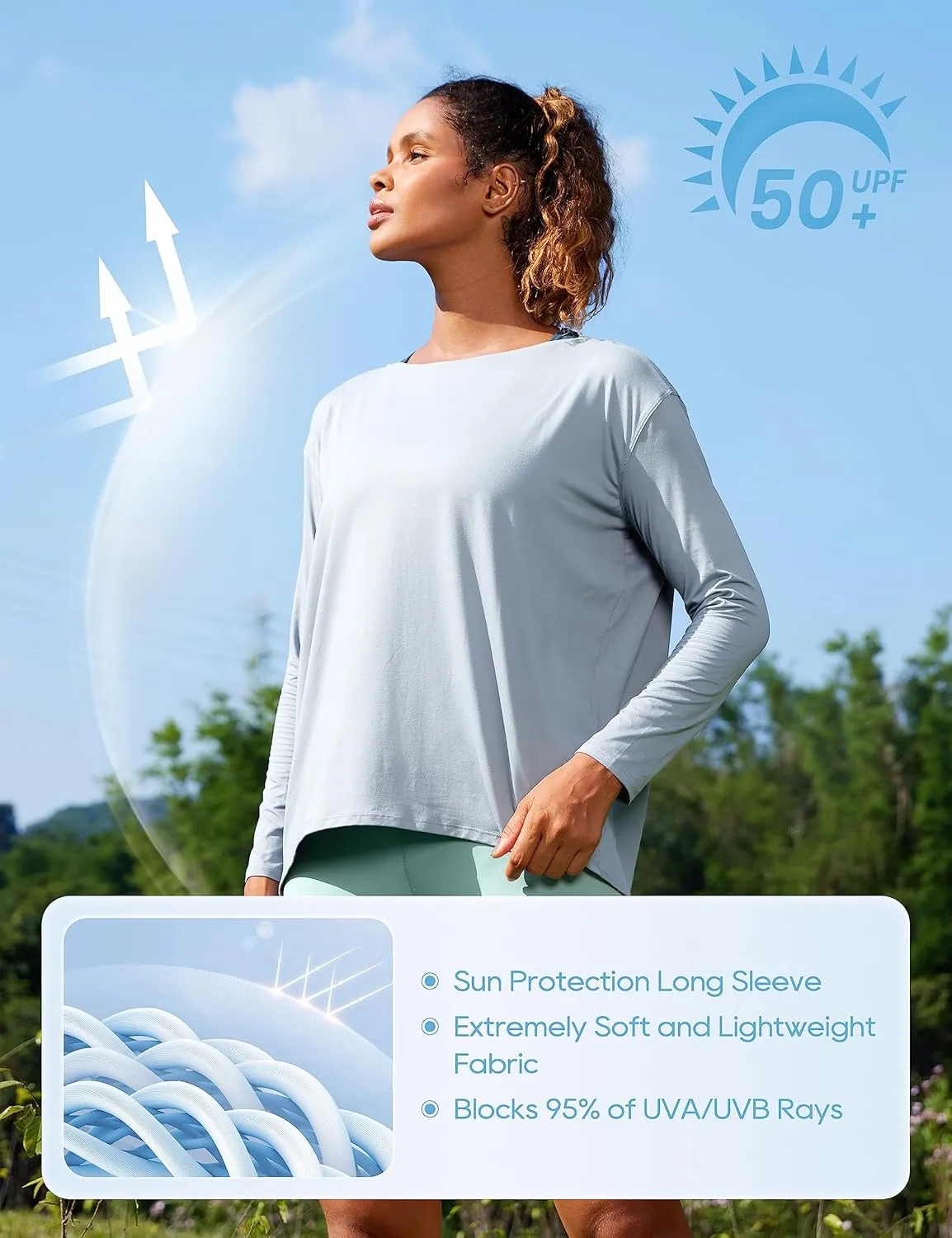 CRZ YOGA Womens UPF 50  Lightweight Long Sleeve Workout Shirts Sun Protection Loose Quick Dry Hiking Tops Outdoor Fishing