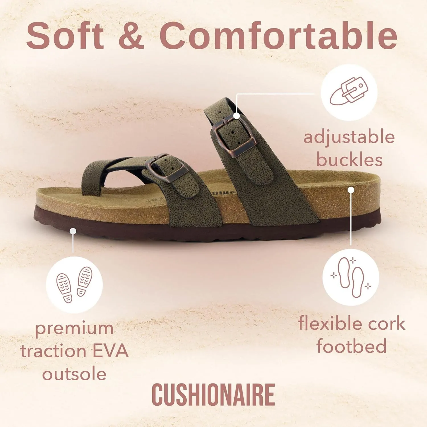 CUSHIONAIRE Women's Luna Cork Footbed Sandal With  Comfort