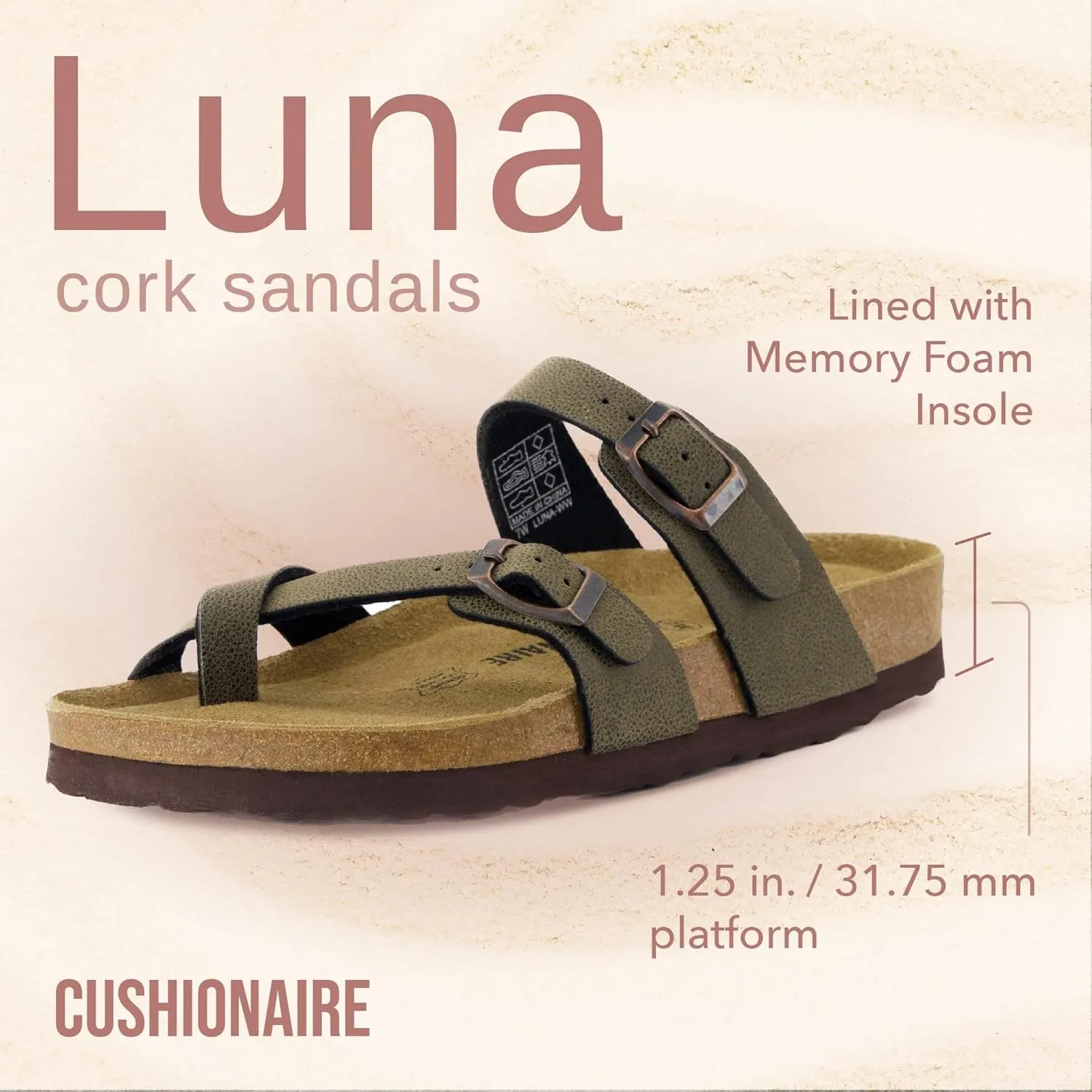 CUSHIONAIRE Women's Luna Cork Footbed Sandal With  Comfort
