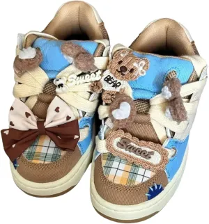 Cute Bear Platform Shoes - Kawaii Chunky Sneakers, Aesthetic Canvas and Denim Casual Shoes with Fun Attachments