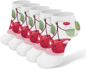 Cute Cherry Ankle Socks for Men & Women, 5 Pairs Breathable Soft Low Cut Socks, Stretch Sweat Wicking Sox