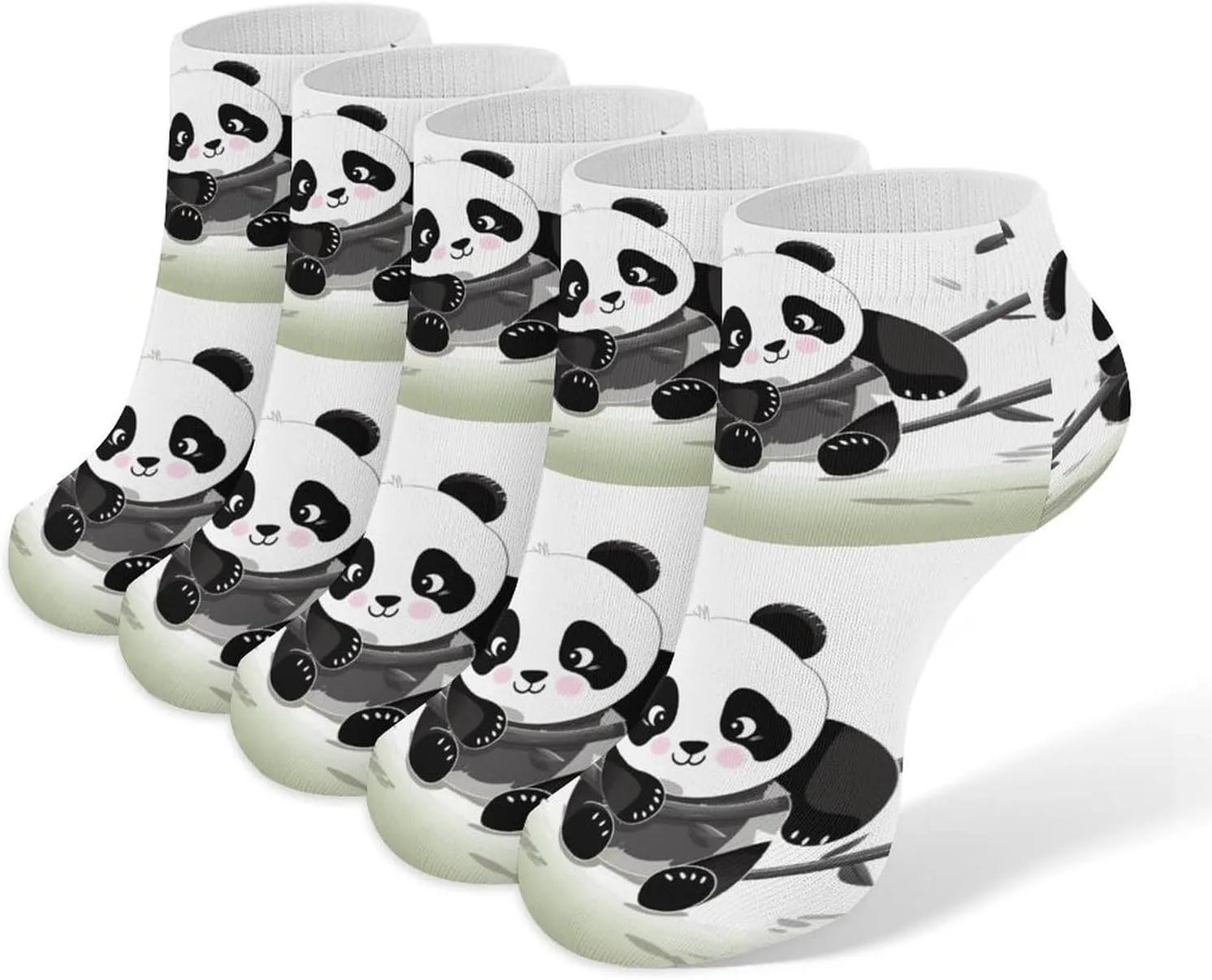 Cute Pandas Ankle Socks for Men & Women, 5 Pairs Breathable Soft Low Cut Socks, Stretch Sweat Wicking Sox
