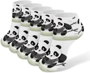 Cute Pandas Ankle Socks for Men & Women, 5 Pairs Breathable Soft Low Cut Socks, Stretch Sweat Wicking Sox