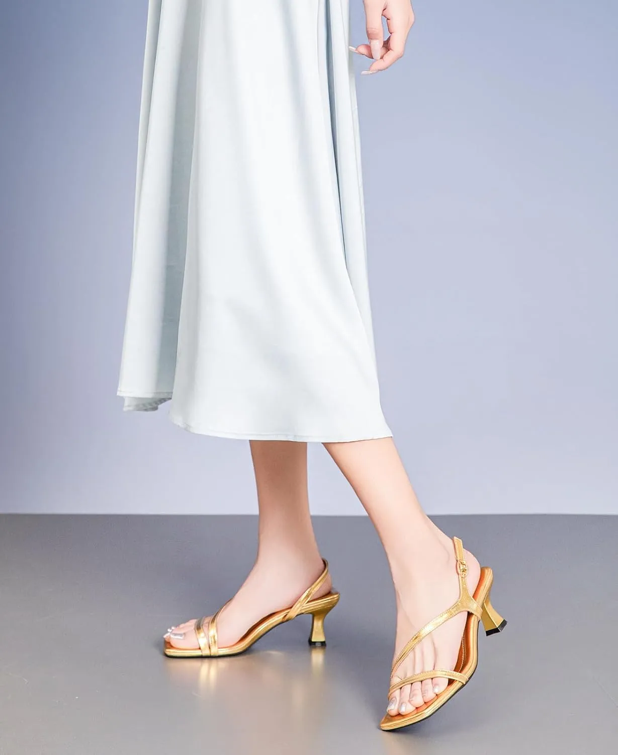 DADAWEN Women's Dressy Strappy Low Kitten Heel Square Open Toe Sandals Buckle Strap Summer Dress Shoes Pumps for Party Wedding Dance Evening