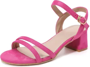 DADAWEN Women's Open Toe Ankle Strap Low Block Chunky Heels Sandals Party Wedding Dress Pumps Shoes