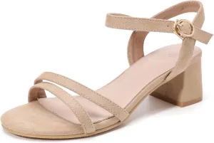 DADAWEN Women's Open Toe Ankle Strap Low Block Chunky Heels Sandals Party Wedding Dress Pumps Shoes