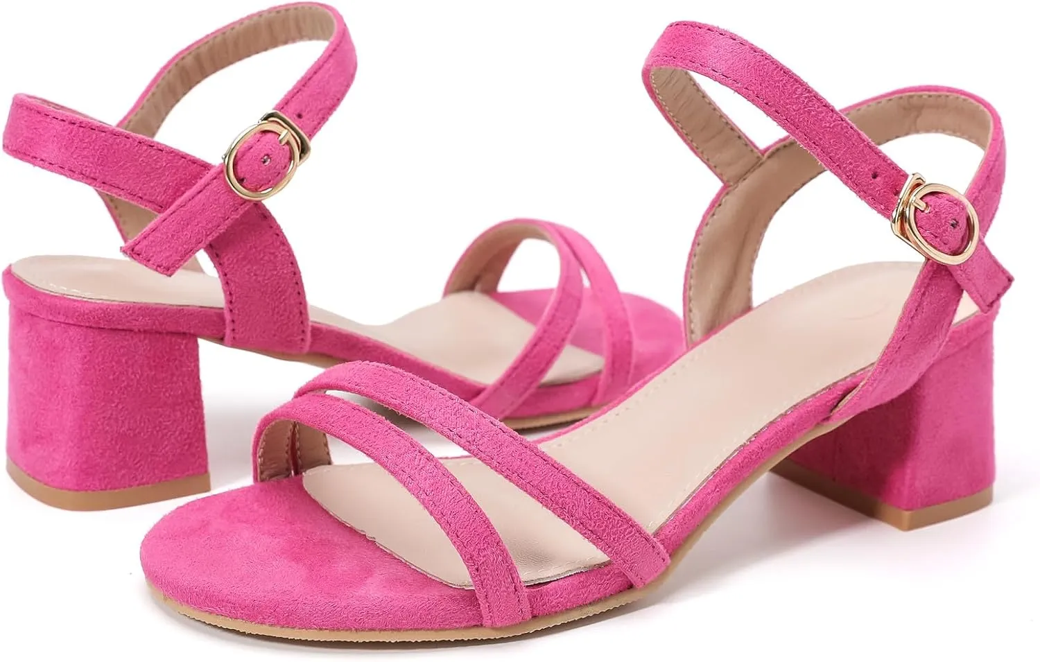 DADAWEN Women's Open Toe Ankle Strap Low Block Chunky Heels Sandals Party Wedding Dress Pumps Shoes