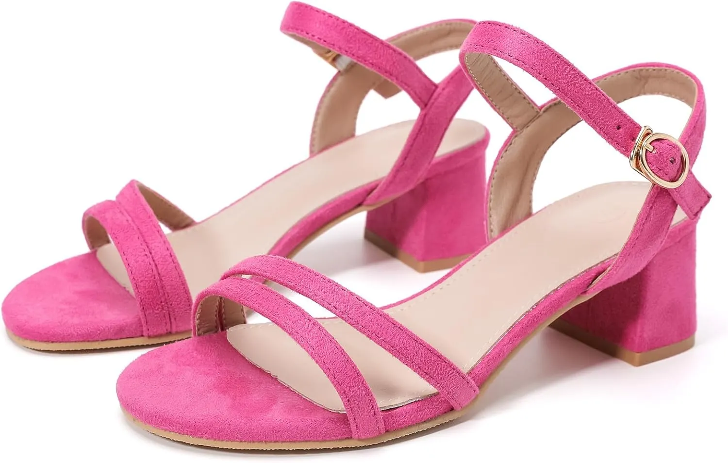 DADAWEN Women's Open Toe Ankle Strap Low Block Chunky Heels Sandals Party Wedding Dress Pumps Shoes