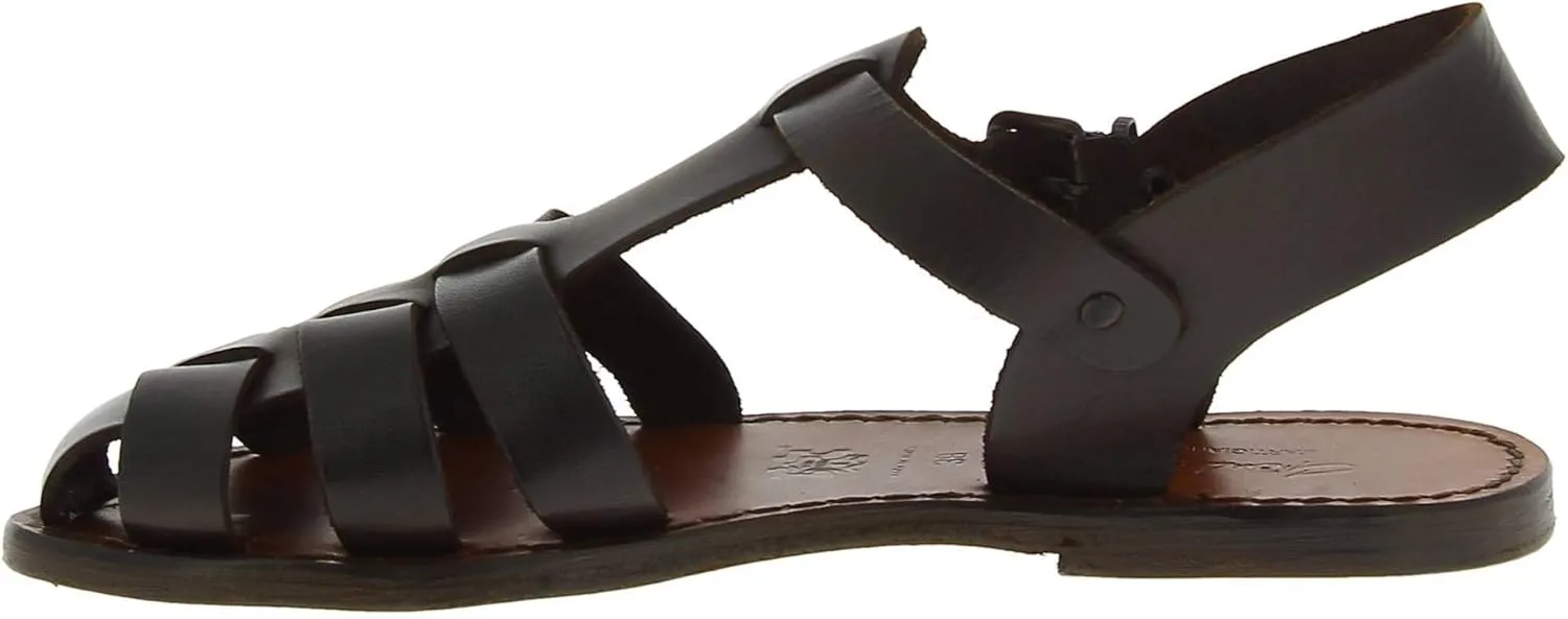 Dark Brown Flat Sandals for Women Real Leather Handmade in Italy