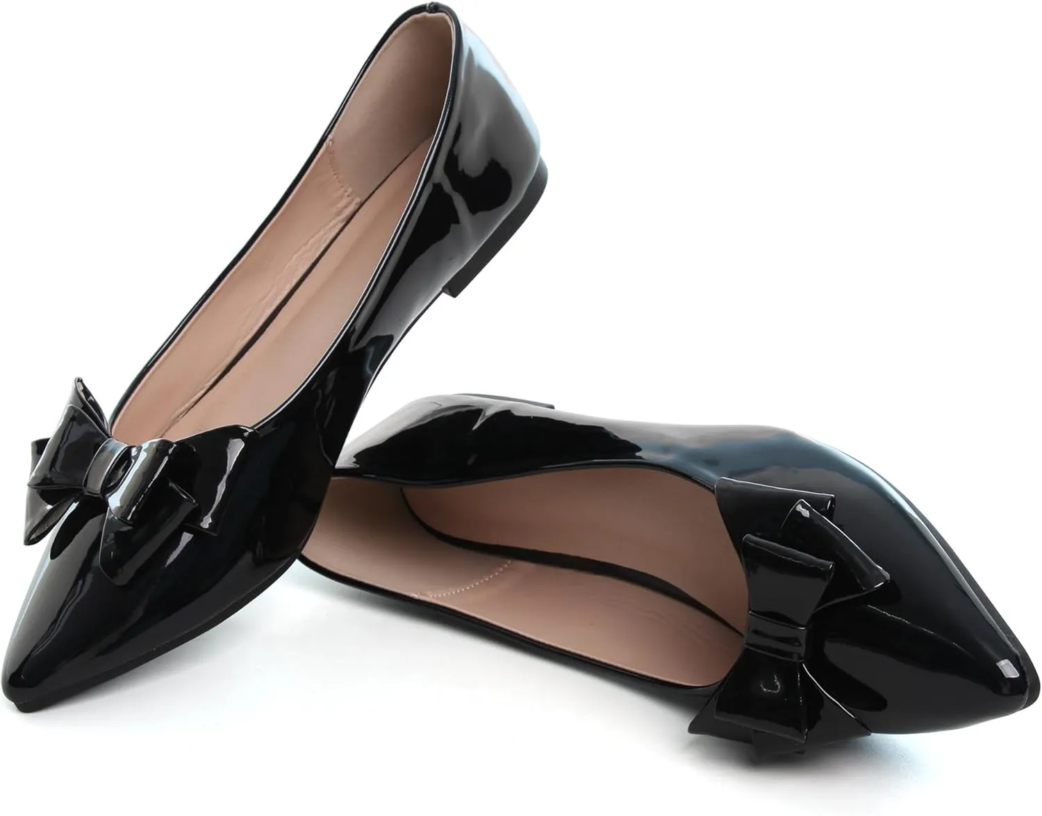 Dear Time Women's Patent Leather Ballet Flat with Bow Comfortable Pointy Slip-on Loafers