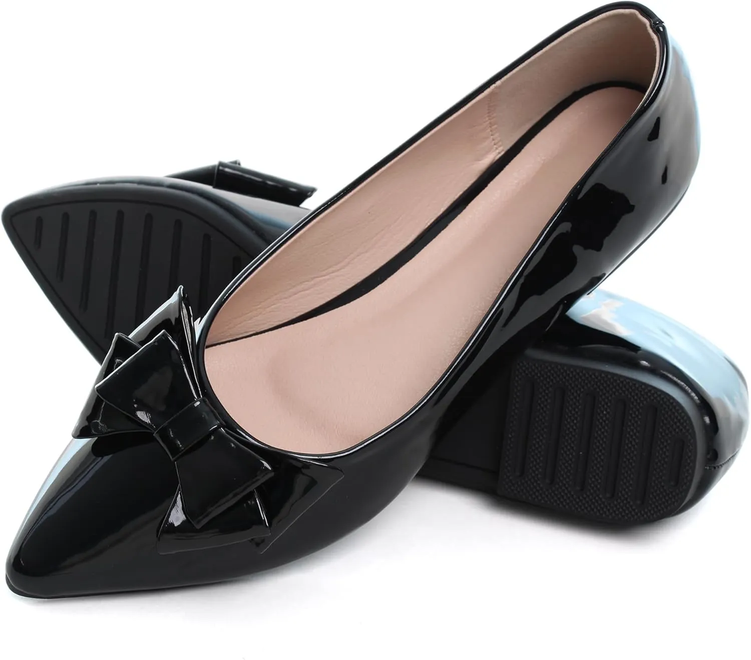 Dear Time Women's Patent Leather Ballet Flat with Bow Comfortable Pointy Slip-on Loafers