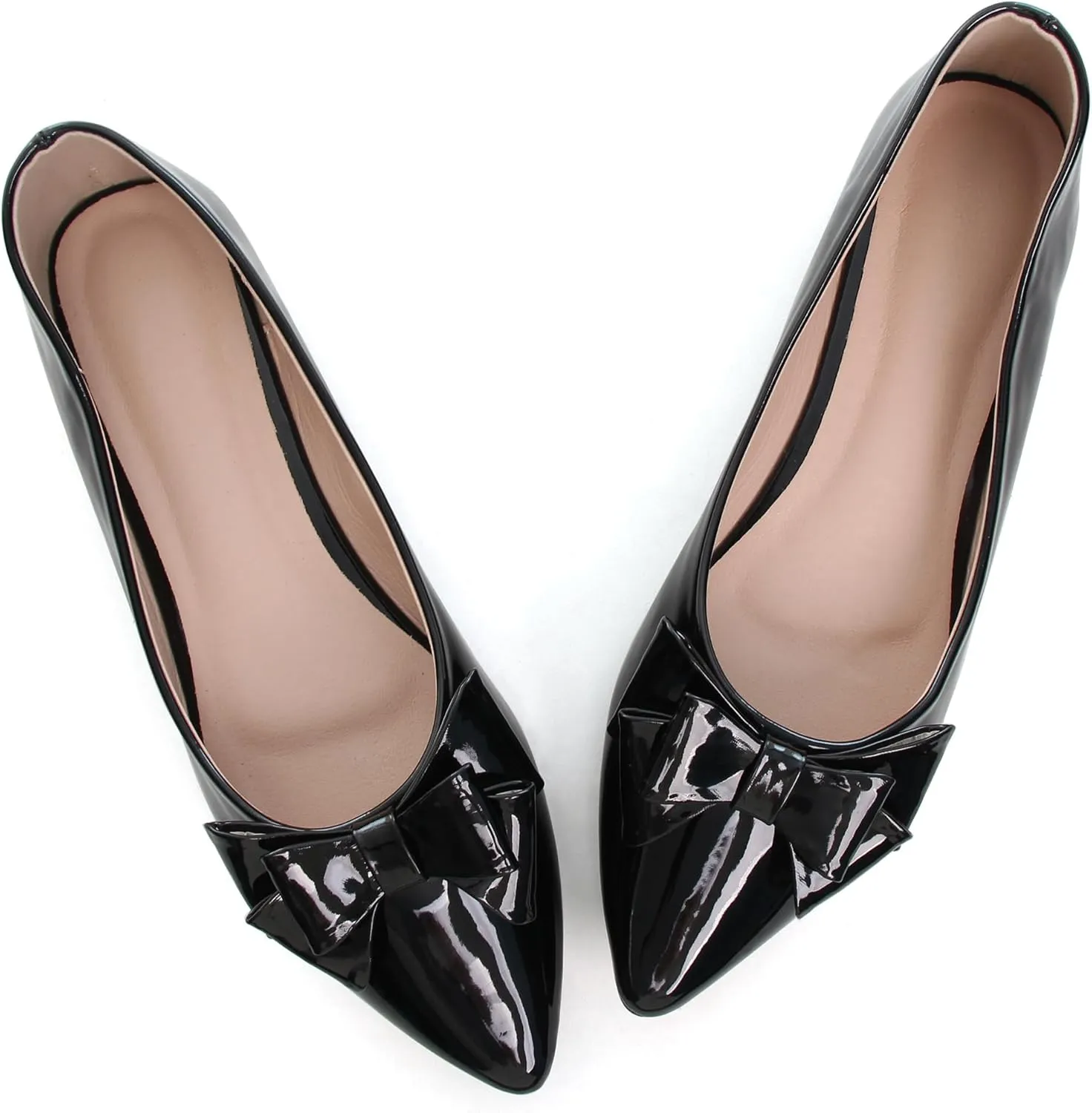Dear Time Women's Patent Leather Ballet Flat with Bow Comfortable Pointy Slip-on Loafers