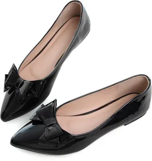 Dear Time Women's Patent Leather Ballet Flat with Bow Comfortable Pointy Slip-on Loafers
