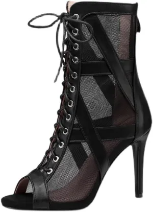 denova's Women's Lace-up High Heel Comfort Ankle Boot Zipper Dance Shoe for Latin Slasa Ballroom
