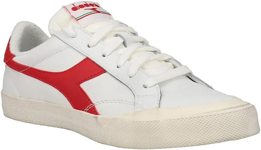 Diadora Mens Melody Leather Dirty Lace Up Sneakers Shoes Casual - Red, White