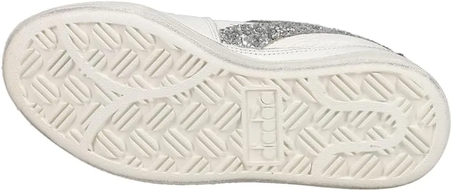 Diadora Womens Mi Basket Row Cut Andromeda Glitter Lace Up Sneakers Shoes Casual - White