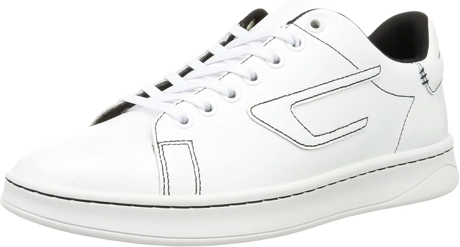 Diesel Y02869P4794 Men's Cow Leather Contrast Stitch Low-Cut Sneakers, white, 25.0 cm