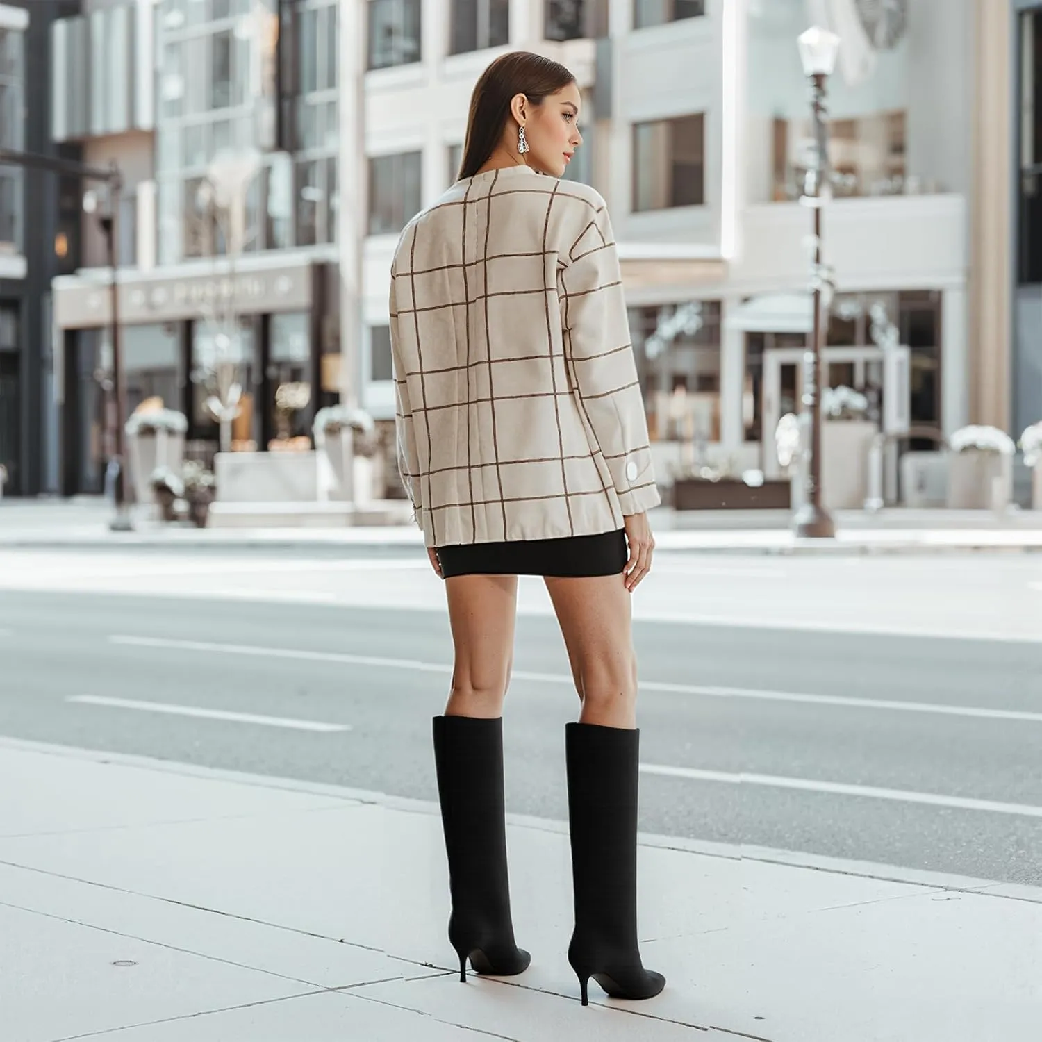 DOBOYG Suede Wide Calf Stiletto Long Fashion Boots for Women Pull On boots Kitten Heels Suede winter boots Nude Knee High Boots Comfortable Fall Boots