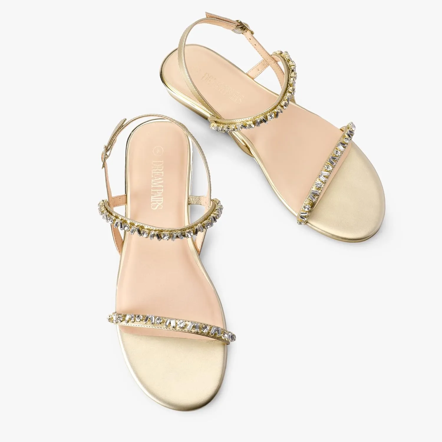 DREAM PAIRS Women's Casual Dresssy Low Wedge Summer Shoes Cute Strappy Rhinestone Open Toe Flat Sandals