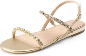 DREAM PAIRS Women's Casual Dresssy Low Wedge Summer Shoes Cute Strappy Rhinestone Open Toe Flat Sandals