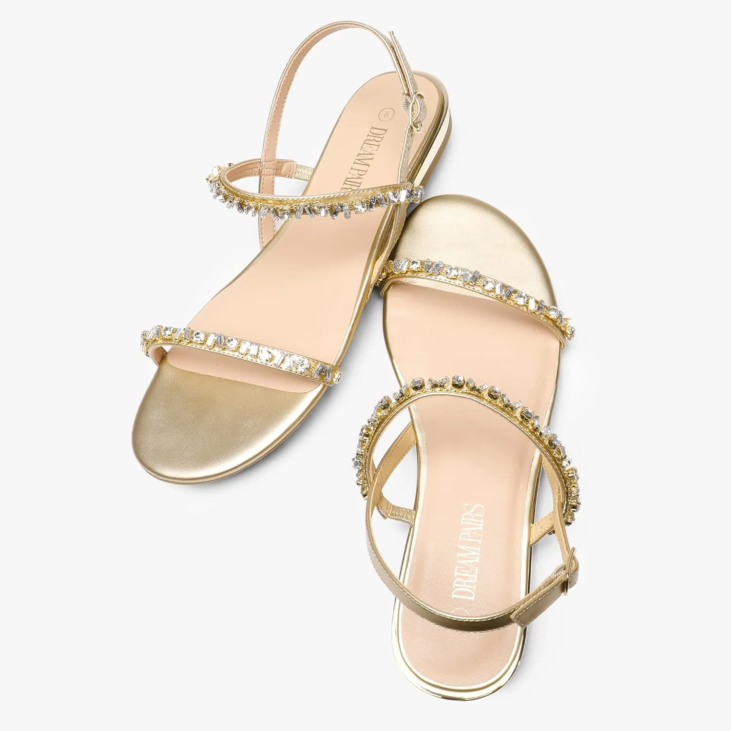 DREAM PAIRS Women's Casual Dresssy Low Wedge Summer Shoes Cute Strappy Rhinestone Open Toe Flat Sandals
