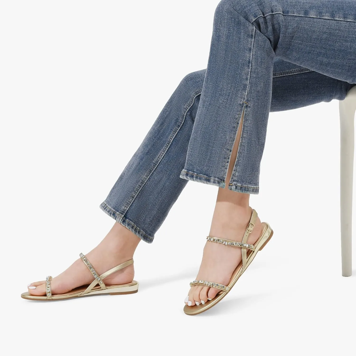DREAM PAIRS Women's Casual Dresssy Low Wedge Summer Shoes Cute Strappy Rhinestone Open Toe Flat Sandals