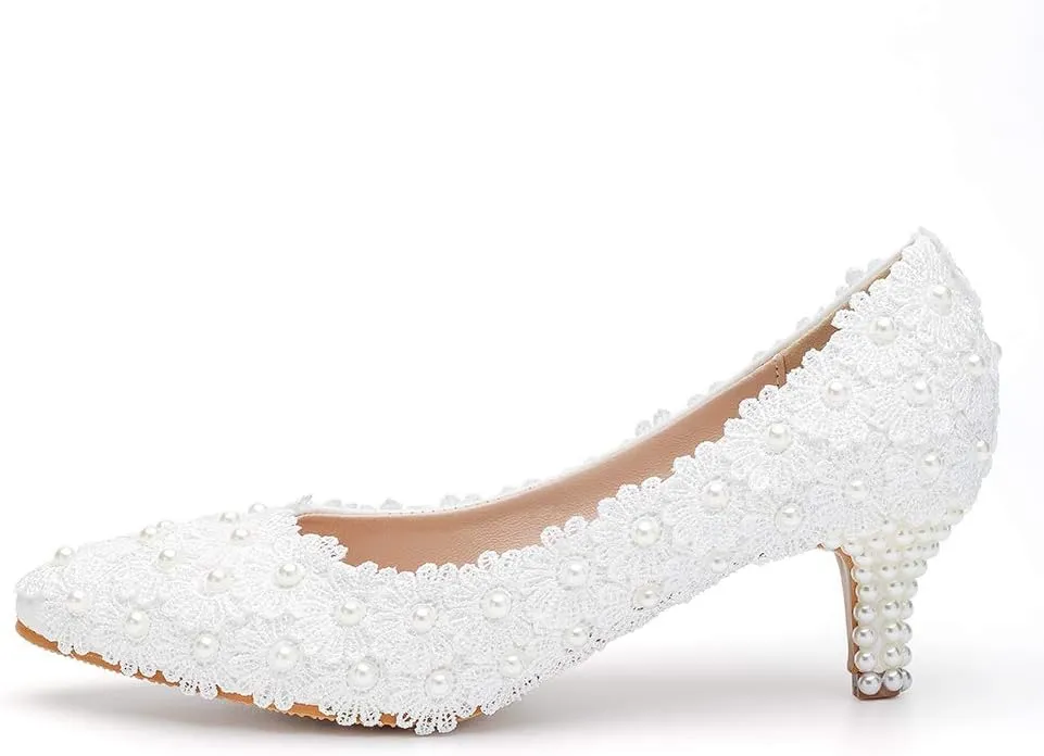Dressfirst Women's Bridal Stiletto Heel Closed Toe Pumps with Imitation Pearl Applique,1.97"…