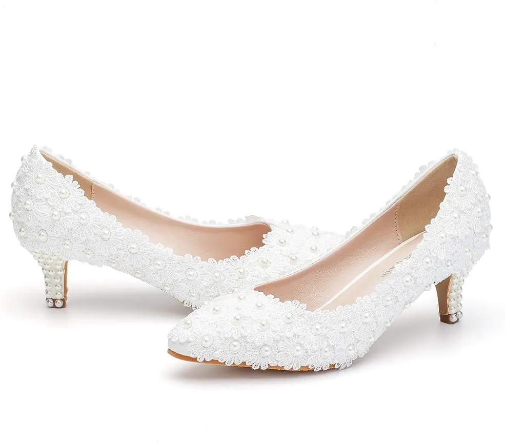 Dressfirst Women's Bridal Stiletto Heel Closed Toe Pumps with Imitation Pearl Applique,1.97"…