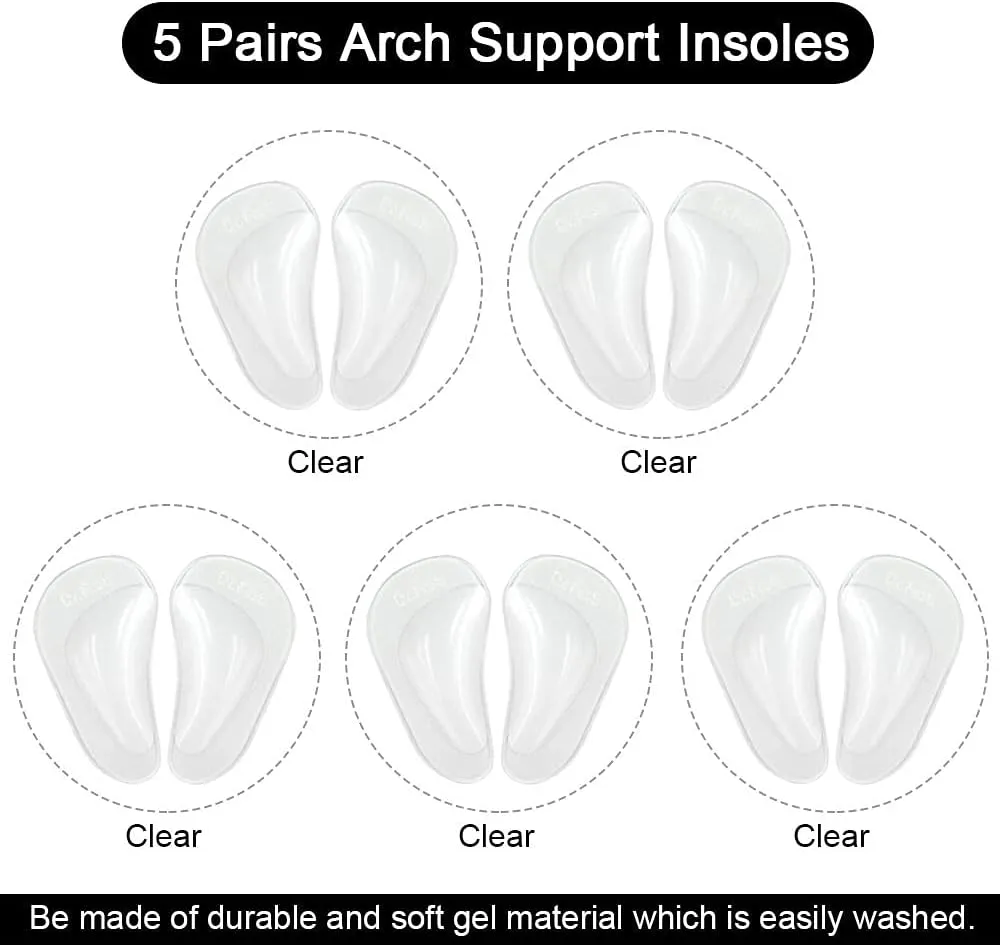 Dr.Foot Plantar Fasciitis Arch Support Shoe Insoles 5 Pairs, Thicken Gel Arch Pads for Flat Feet - Self-Adhesive Arch Cushions Inserts for Men and Women