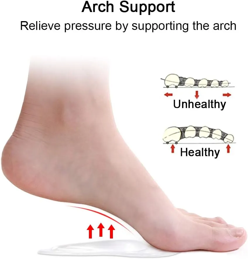 Dr.Foot Plantar Fasciitis Arch Support Shoe Insoles 5 Pairs, Thicken Gel Arch Pads for Flat Feet - Self-Adhesive Arch Cushions Inserts for Men and Women