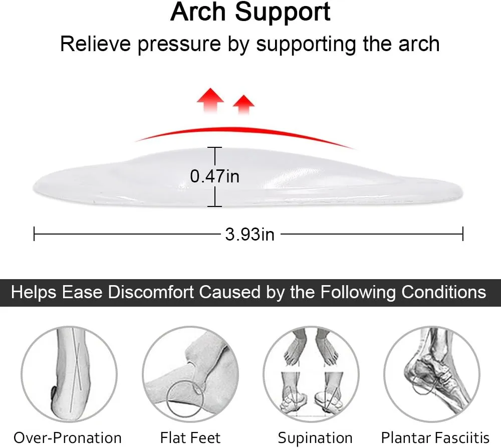 Dr.Foot Plantar Fasciitis Arch Support Shoe Insoles 5 Pairs, Thicken Gel Arch Pads for Flat Feet - Self-Adhesive Arch Cushions Inserts for Men and Women
