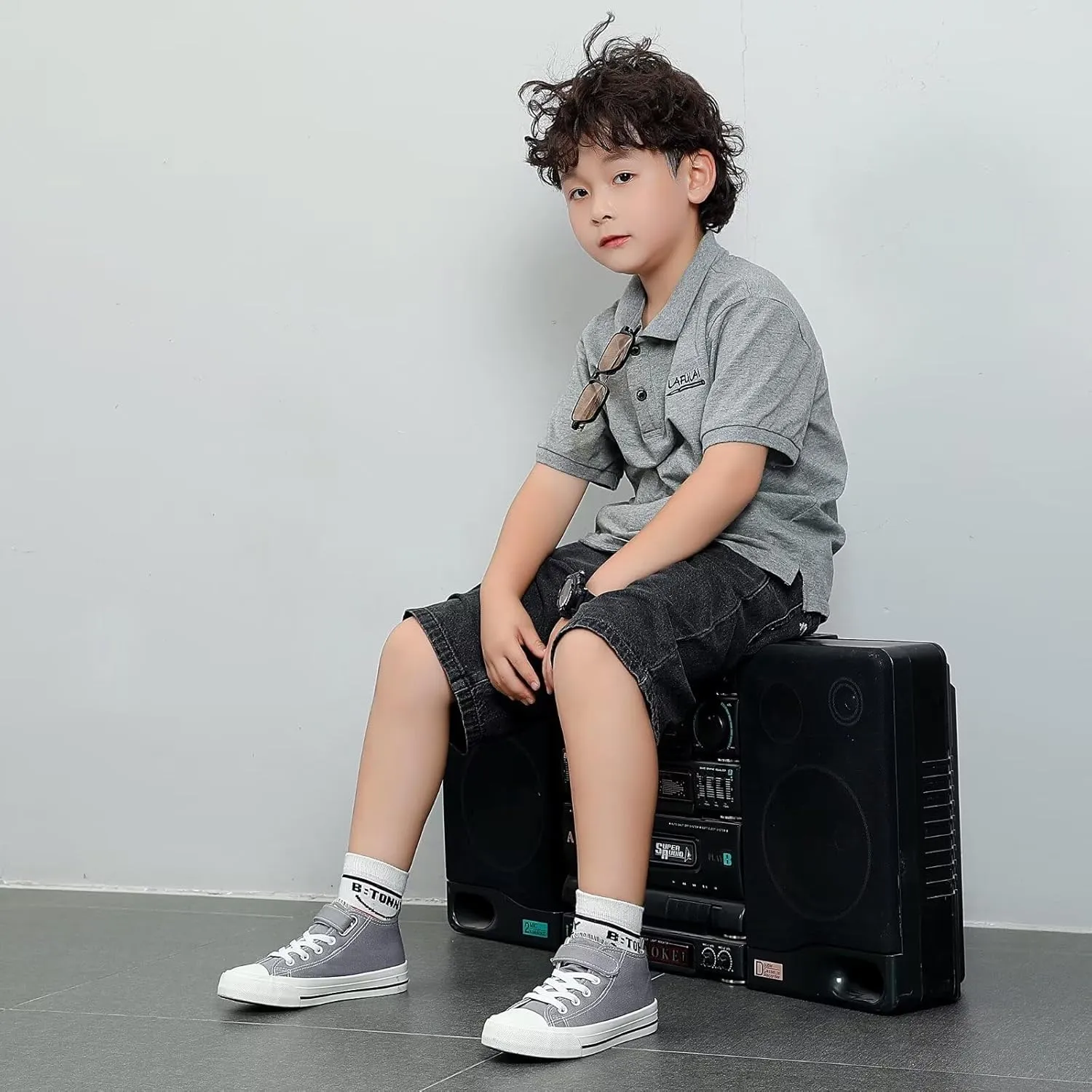 DSWED Toddler Little Kid Sneakers Boys and Girls Canvas Shoes High Top Casual Lightweight Classic Adjustable Strap Sneakers