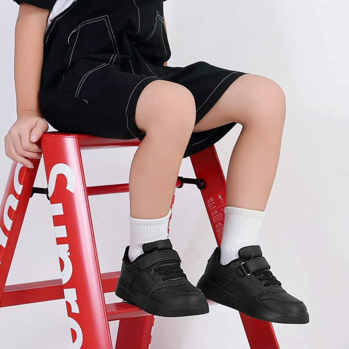 DSWED Unisex-Child Leather Lightweight Breathable Knit Athletic Running Sneakers for Kids Shoes for Boys Girls