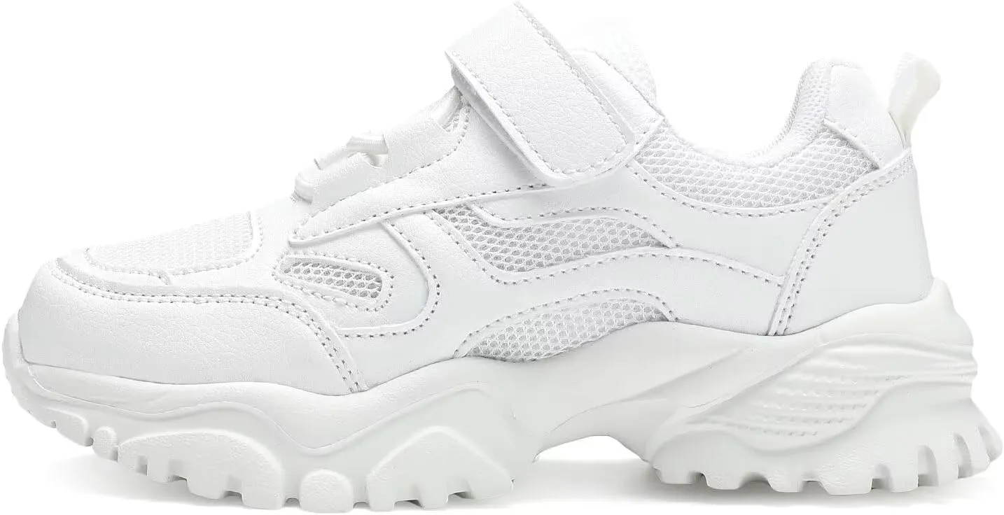DSWED Unisex-Child Leather Lightweight Breathable Knit Athletic Running Sneakers for Kids Shoes for Boys Girls