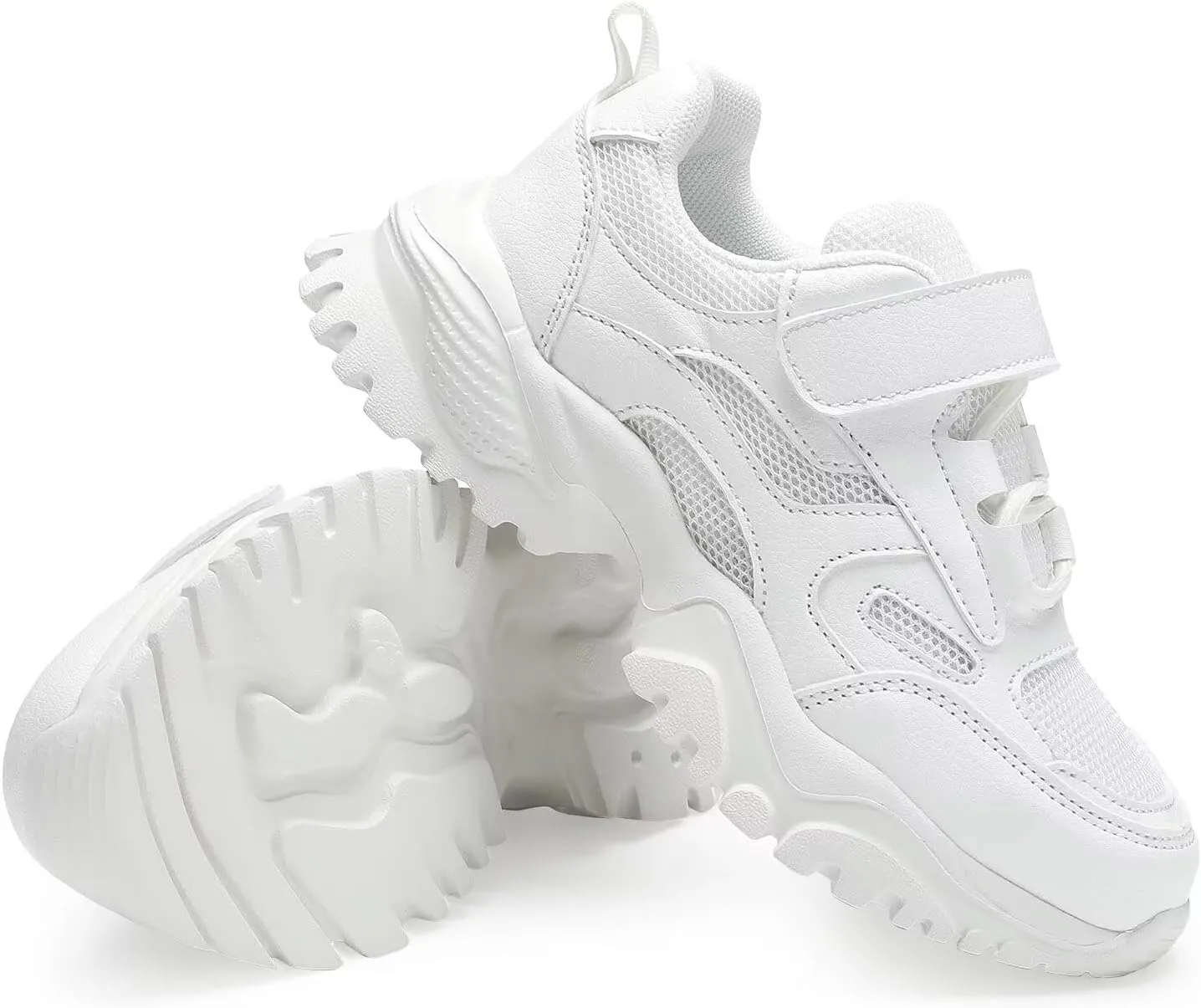 DSWED Unisex-Child Leather Lightweight Breathable Knit Athletic Running Sneakers for Kids Shoes for Boys Girls