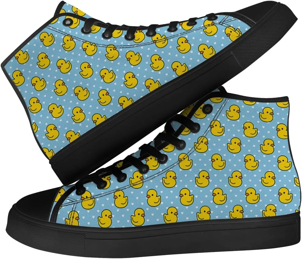 Duck High Top Canvas Shoes for Men Women Cartoon Duck High Top Sneakers Lace Up Casual Shoes Gifts for Girls Boys