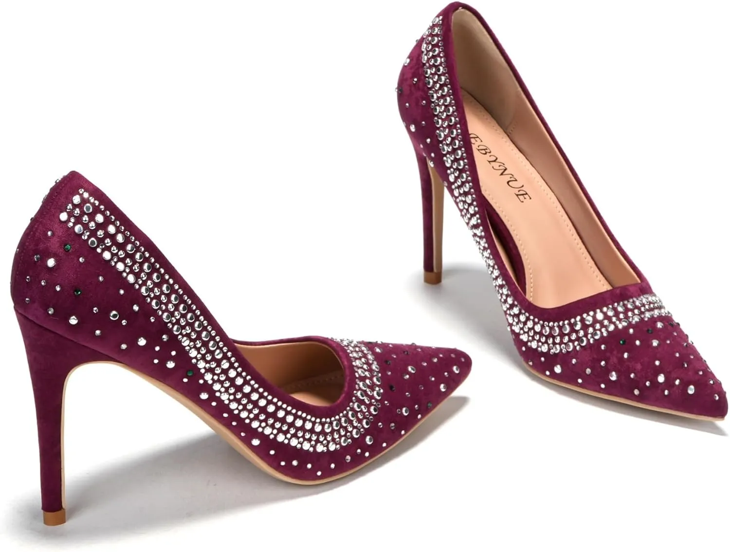 EBYNUE Women's Pumps Sexy Rhinestone High Heels 4 inch Pointed Closed Toe Stiletto Heel Evening Party Wedding Comfortable Dress Shoes