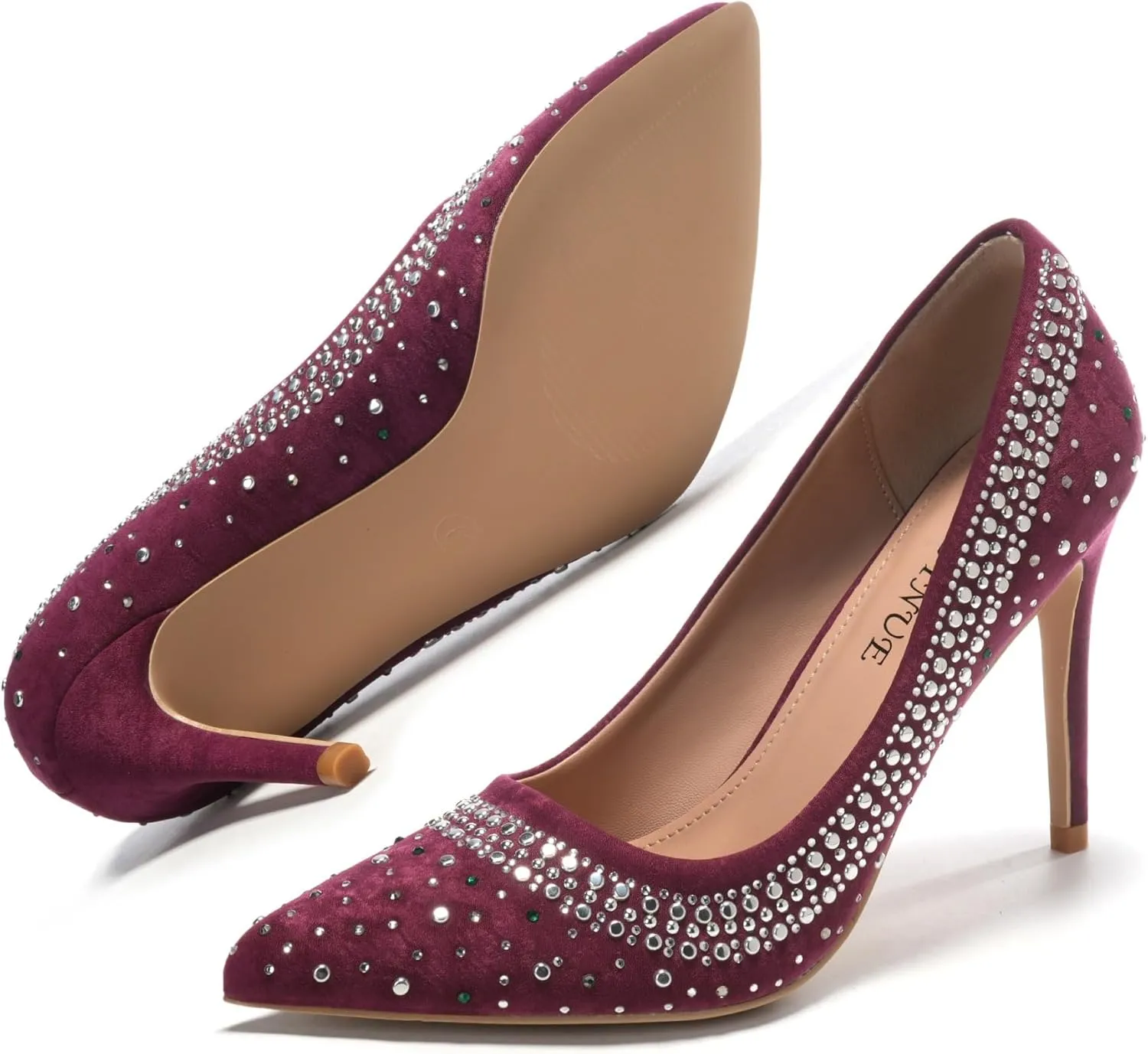EBYNUE Women's Pumps Sexy Rhinestone High Heels 4 inch Pointed Closed Toe Stiletto Heel Evening Party Wedding Comfortable Dress Shoes