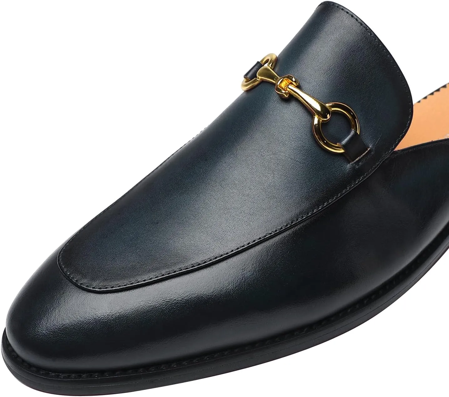 ELANROMAN Men's Loafers Backless Genuine Leather Mules Horse Buckle Shoes