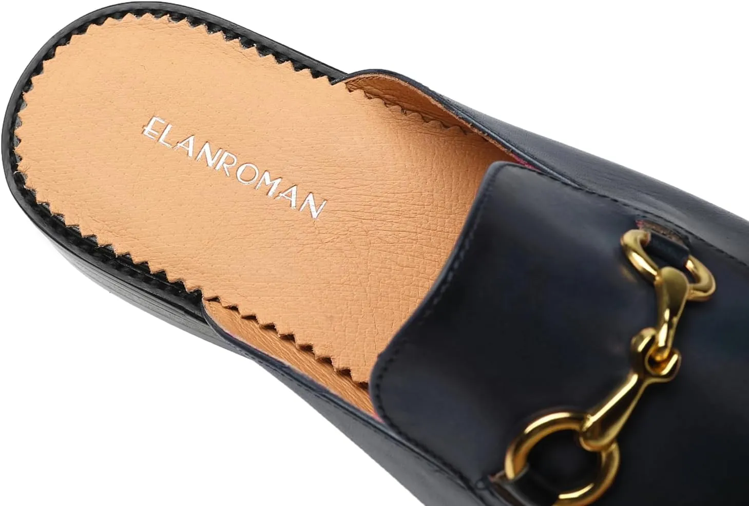 ELANROMAN Men's Loafers Backless Genuine Leather Mules Horse Buckle Shoes